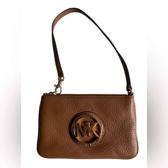 Michael Kors Cognac and Gold Coin Wristlet/ clutch - Picture 1 of 3